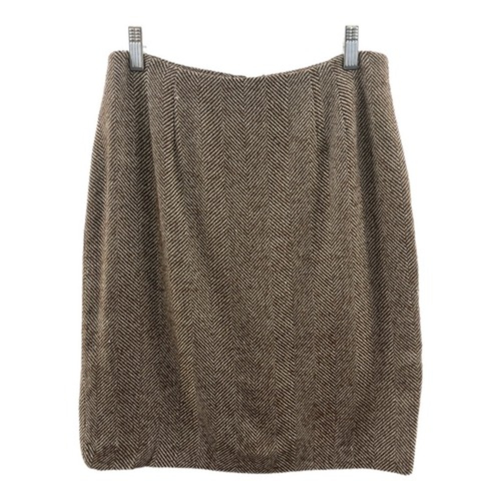 Linda Allard Ellen Tracy Pencil Skirt Womens 10 Brown Herringbone Wool Excellent